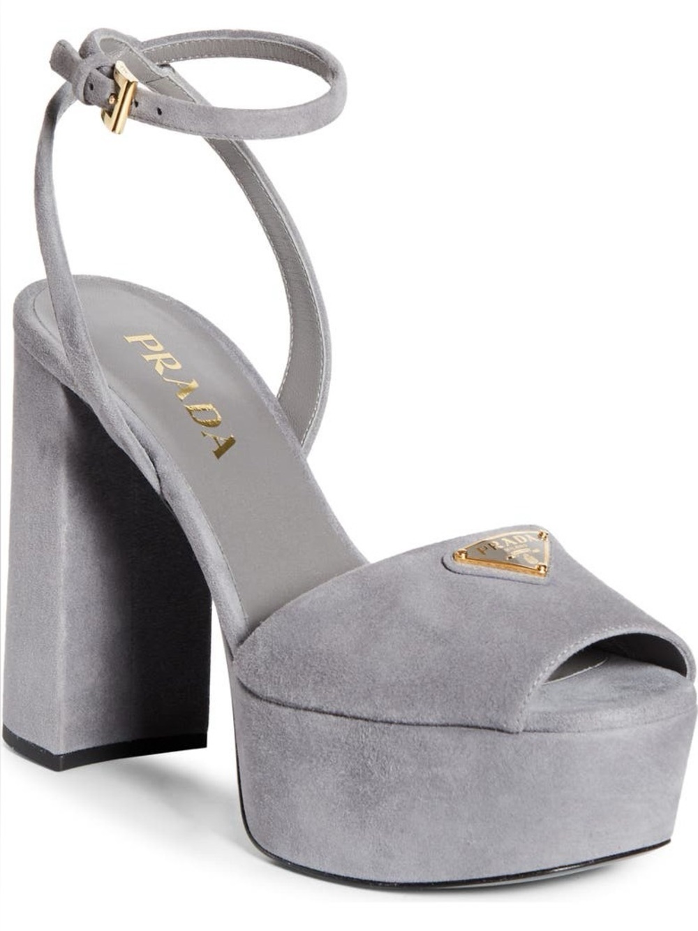 Prada Triangle Logo Suede Ankle-Strap Platform Sandals 37